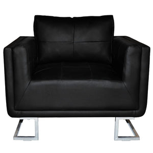 Poltrona Nera con Gambe Cromate Nera in Similpelle