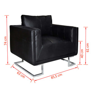 Poltrona Nera con Gambe Cromate Nera in Similpelle