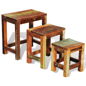 Tavolini Impilabili Set 3 pz in Legno Vintage di Recupero