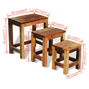 Tavolini Impilabili Set 3 pz in Legno Vintage di Recupero