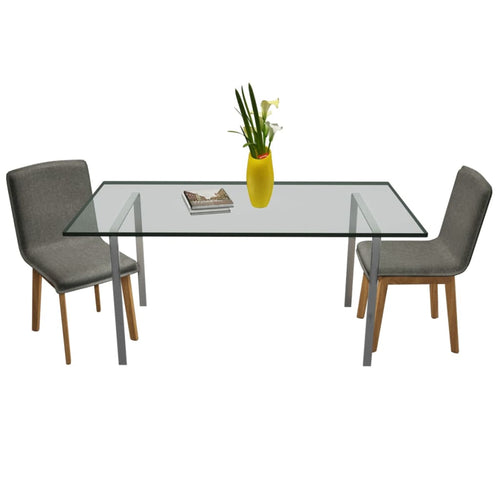 Sedie da Pranzo 2 pz Grigio Chiaro Tessuto e Massello di Rovere