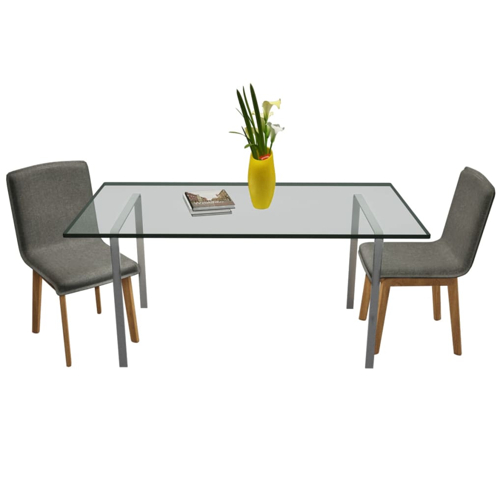 Sedie da Pranzo 2 pz Grigio Chiaro Tessuto e Massello di Rovere