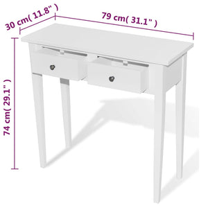 Tavolo Consolle 2 Cassetti Bianco 79x30x74 cm