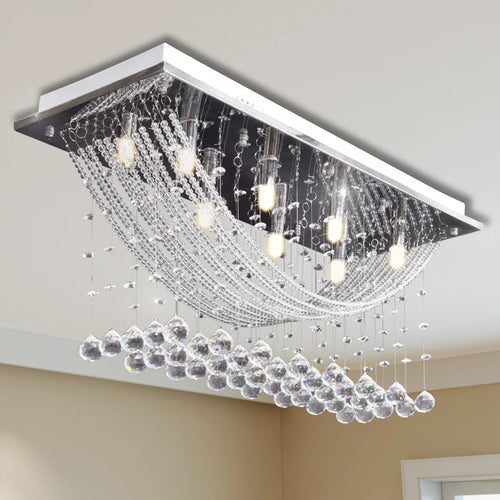 Plafoniera Bianca con Cristalli di Vetro 8 x G9 29 cm