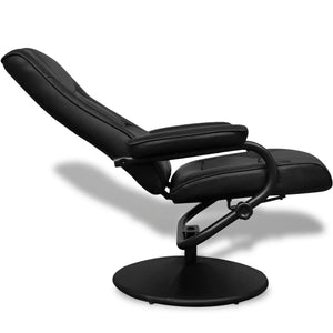 Poltrona TV con Pouf Poggiapiedi Nera in Similpelle
