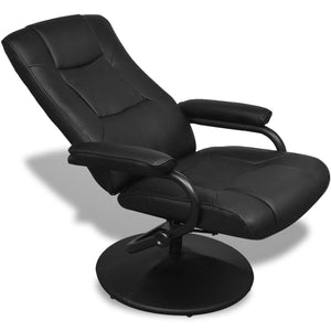 Poltrona TV con Pouf Poggiapiedi Nera in Similpelle