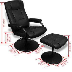 Poltrona TV con Pouf Poggiapiedi Nera in Similpelle