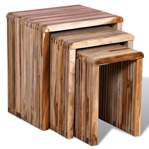 Tavolini Impilabili Set 3 pz in Legno di Recupero di Teak