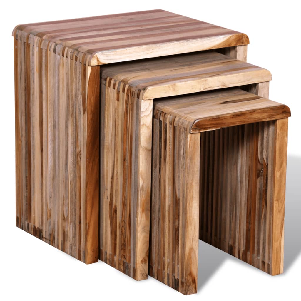 Tavolini Impilabili Set 3 pz in Legno di Recupero di Teak