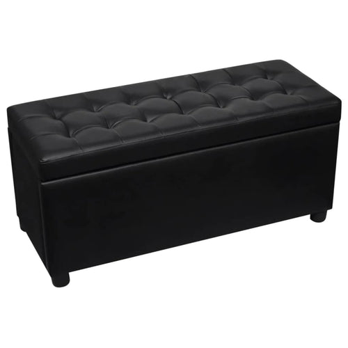 Panca Pouf con Vano Contenitore in Pelle Artificiale Nero