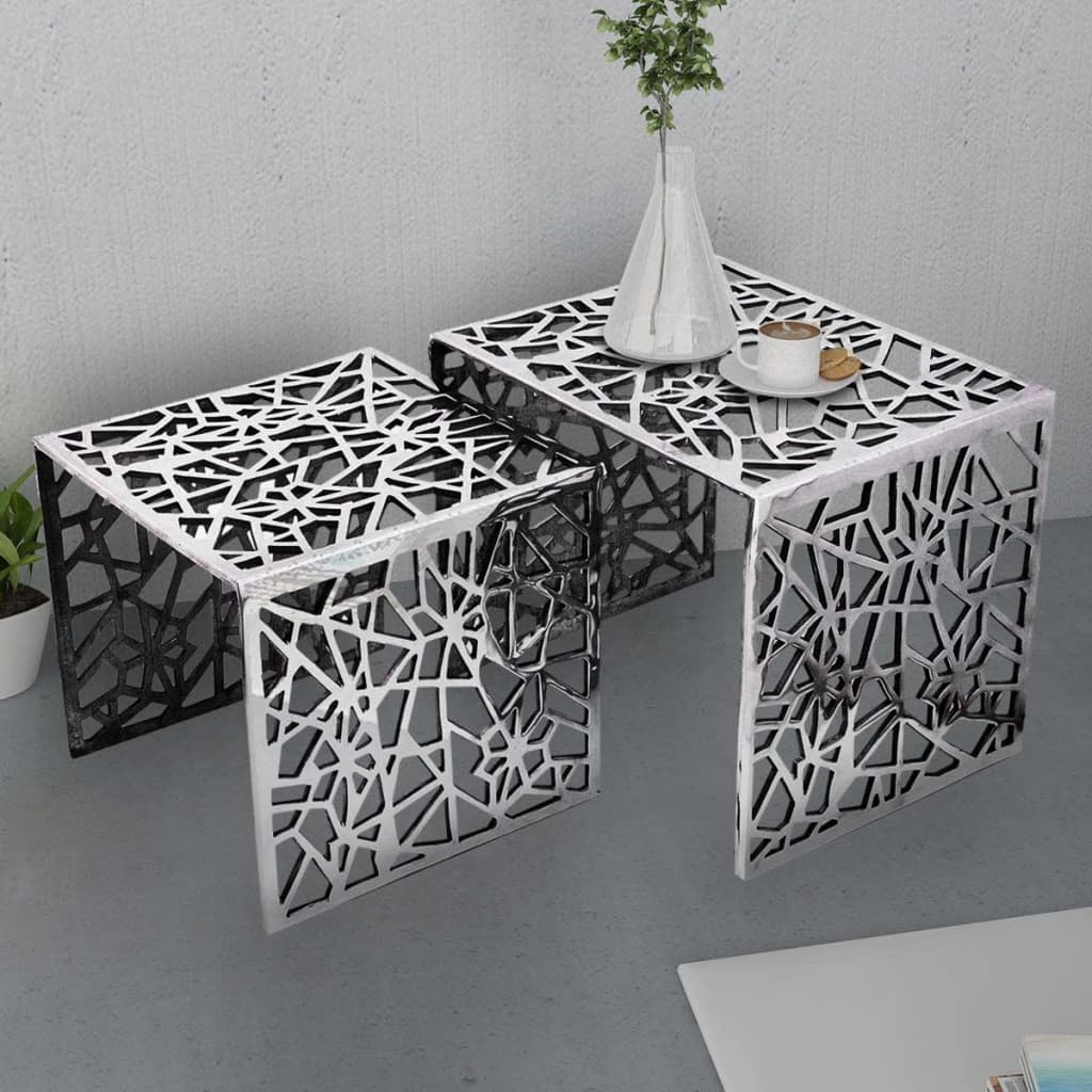 Set 2 Tavolini Quadrati Alluminio Argento