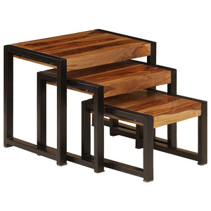 Tavolini Impilabili 3 pz in Legno Massello di Acacia