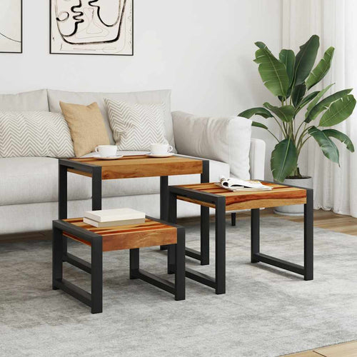 Tavolini Impilabili 3 pz in Legno Massello di Acacia