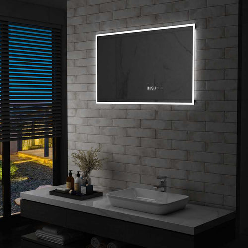 Specchio LED Bagno con Sensore Tattile e Schermo Orario 100x60cm