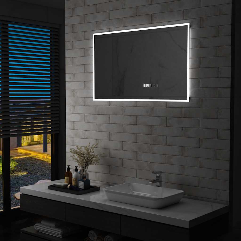 Specchio LED Bagno con Sensore Tattile e Schermo Orario 100x60cm