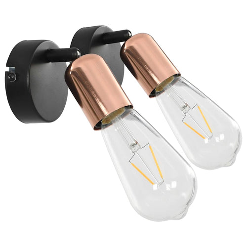 Faretti 2 pz con Lampadine a Incandescenza 2 W Nero e Rame E27
