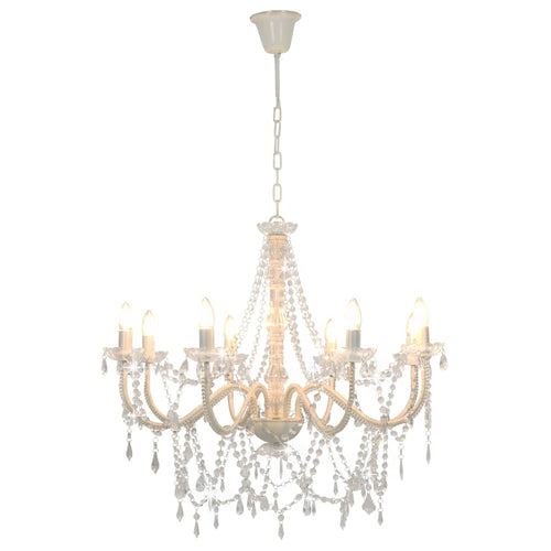 Lampadario con Perline Bianco 8 Lampadine