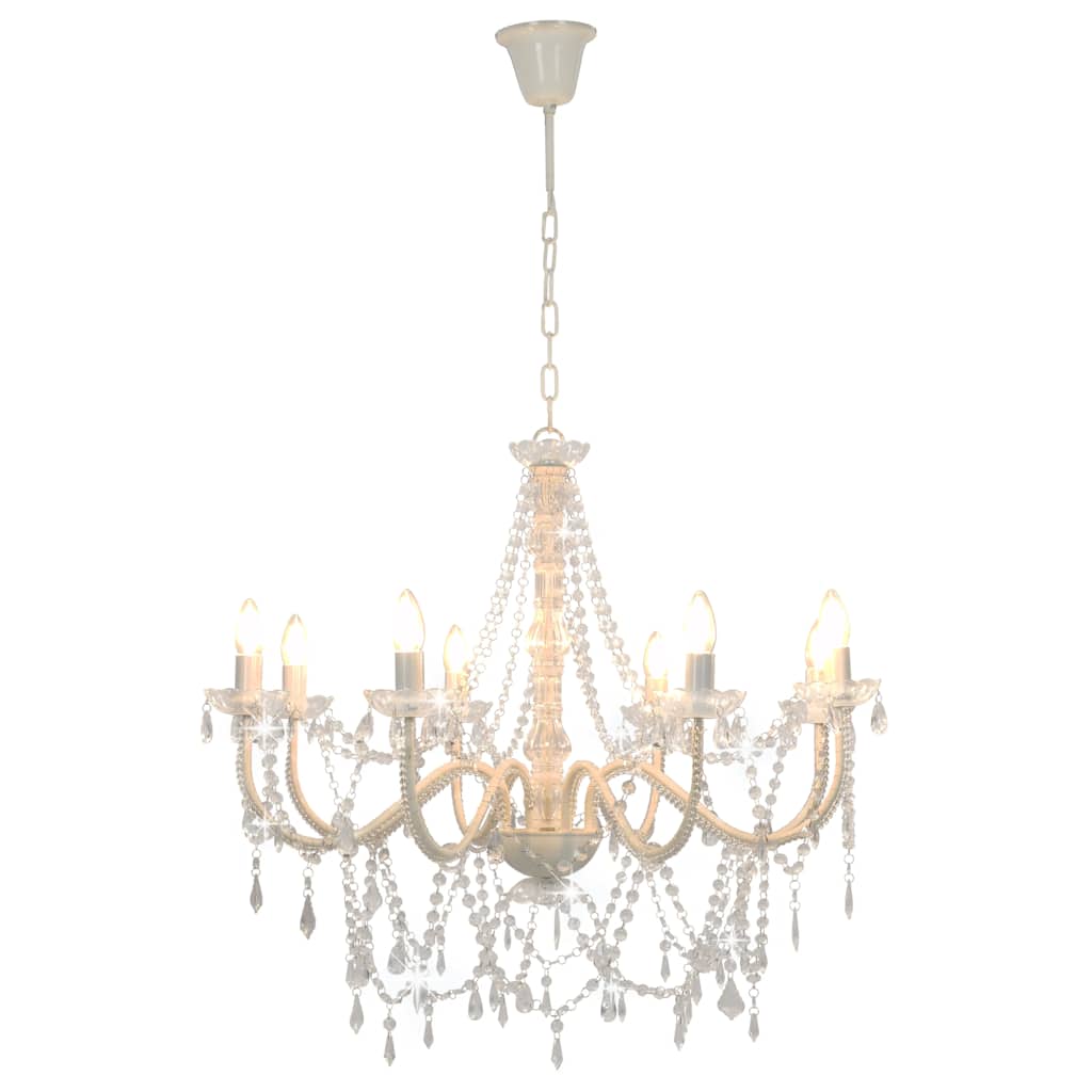 Lampadario con Perline Bianco 8 Lampadine