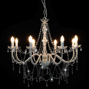Lampadario con Perline Bianco 8 Lampadine