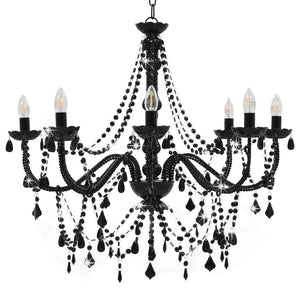 Lampadario con Perline Nero 8 Lampadine
