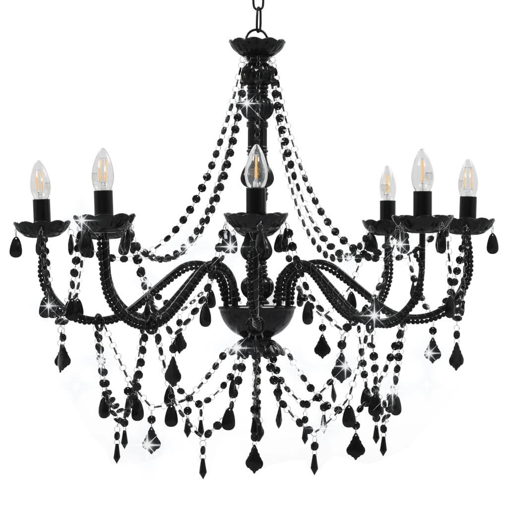 Lampadario con Perline Nero 8 Lampadine