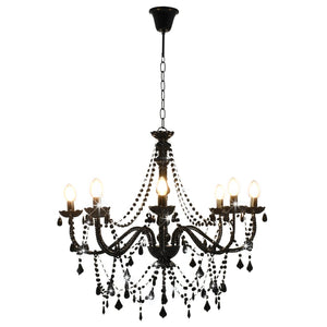 Lampadario con Perline Nero 8 Lampadine