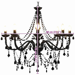 Lampadario con Perline Nero 8 Lampadine