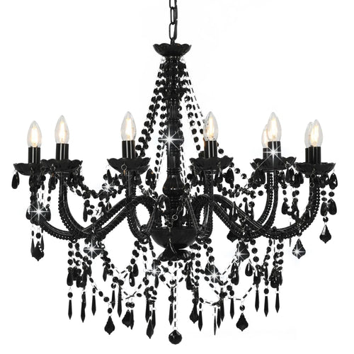 Lampadario con Perline Nero 12 Lampadine