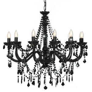 Lampadario con Perline Nero 12 Lampadine