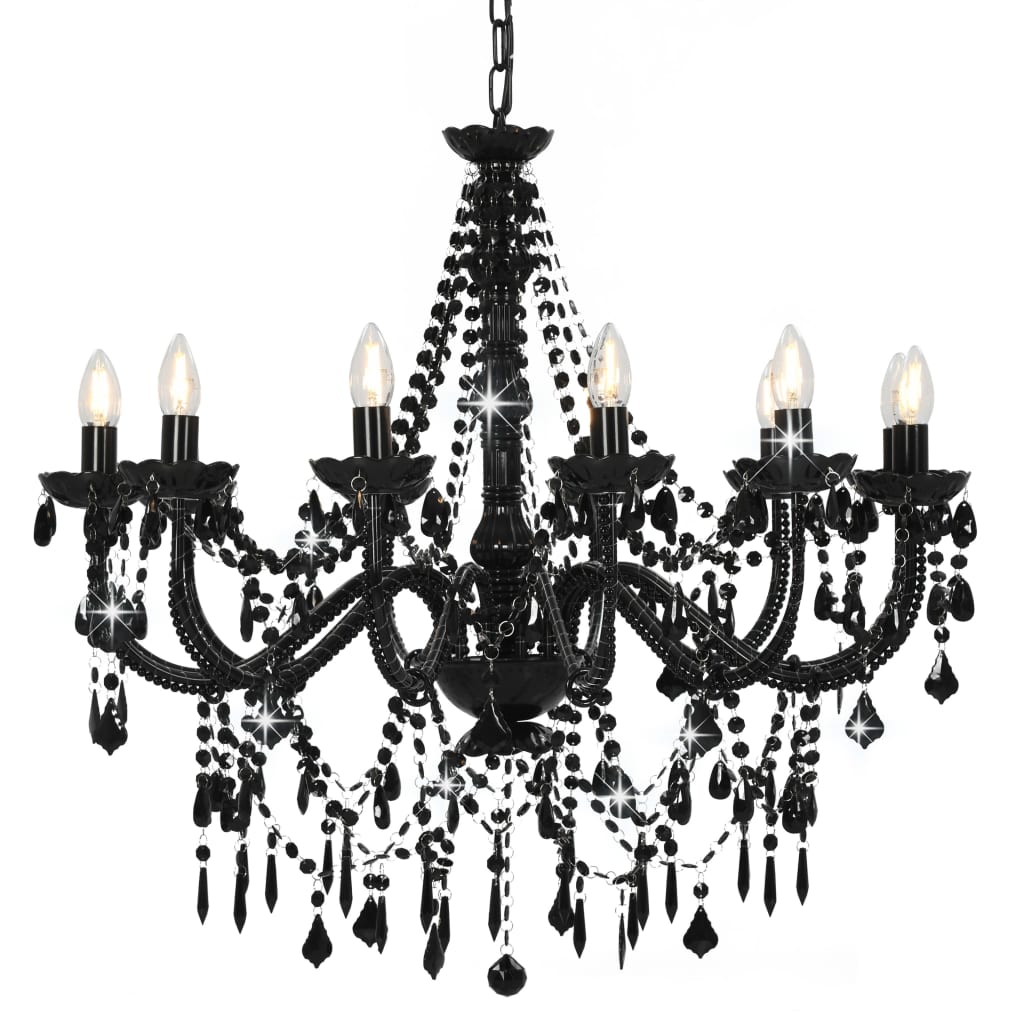 Lampadario con Perline Nero 12 Lampadine