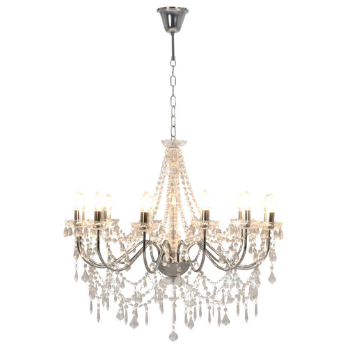 Lampadario con Perline Argento 12 Lampadine
