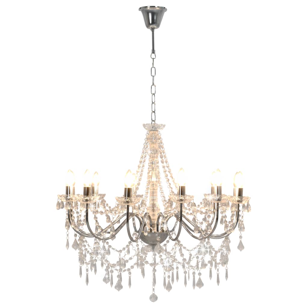 Lampadario con Perline Argento 12 Lampadine