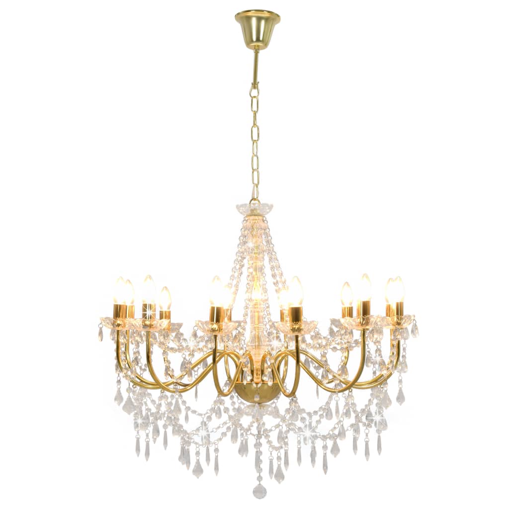 Lampadario con Perline Dorato 12 Lampadine