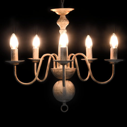 Candelabro Stile Anticato Bianco 5 Lampadine
