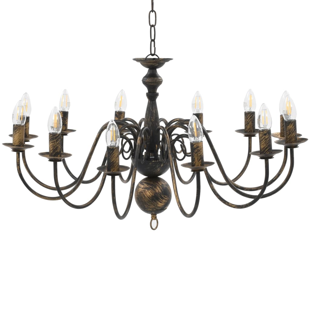 Candelabro Stile Anticato Nero 12 Lampadine