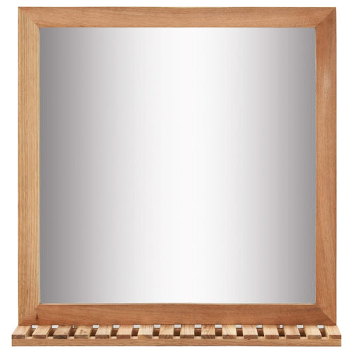 Specchio con Mensola da Bagno 60x12x62 cm in Legno Massello di Noce