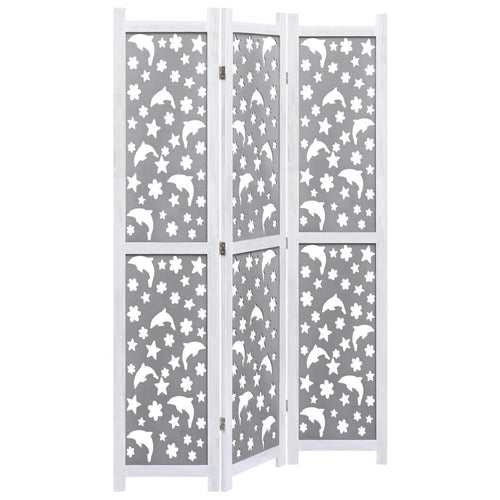 Separè 3 Pannelli Grigio e bianco 105x165 cm in Legno Massello