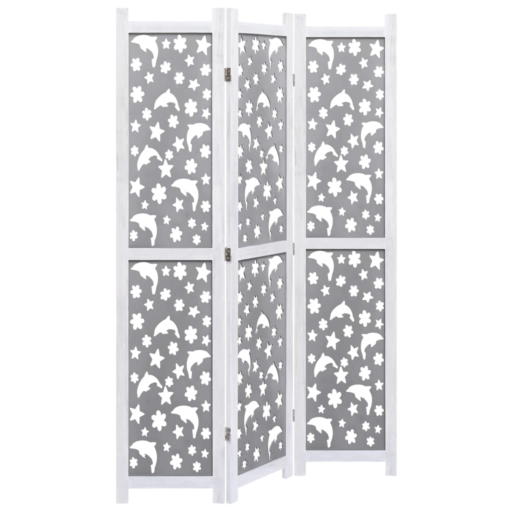 Separè 3 Pannelli Grigio e bianco 105x165 cm in Legno Massello