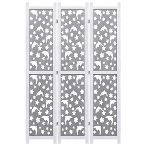 Separè 3 Pannelli Grigio e bianco 105x165 cm in Legno Massello