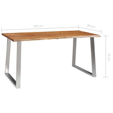 Indlæs billede til gallerivisning Tavolo da Pranzo 160x80x75cm Massello Acacia e Acciaio Inox