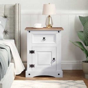 Comodino in Legno di Pino Messicano Corona Bianco 53x39x67 cm
