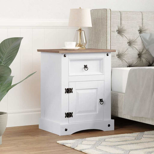 Comodino in Legno di Pino Messicano Corona Bianco 53x39x67 cm