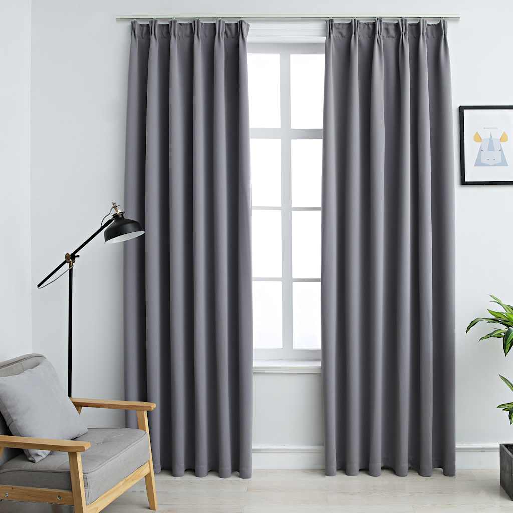 Tende Oscuranti con Ganci 2 pz Grigie 140x245 cm