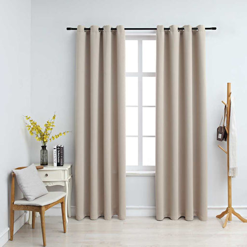 Tende Oscuranti con Anelli in Metallo 2 pz Beige 140x225 cm