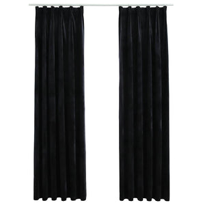 Tende Oscuranti con Ganci 2 pz Nere in Velluto 140x175 cm