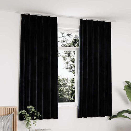 Tende Oscuranti con Ganci 2 pz Nere in Velluto 140x175 cm