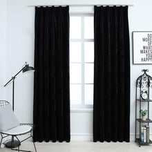 Charger l&#39;image dans la galerie, Tende Oscuranti con Ganci 2 pz Nere in Velluto 140x225 cm