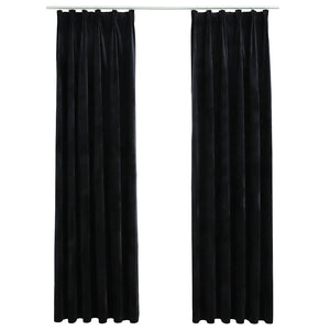 Tende Oscuranti con Ganci 2 pz Nere in Velluto 140x245 cm