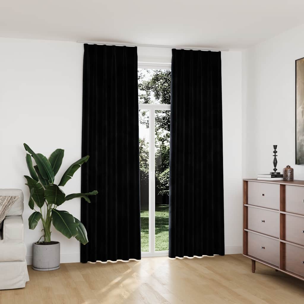 Tende Oscuranti con Ganci 2 pz Nere in Velluto 140x245 cm