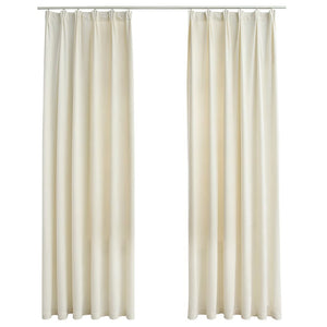 Tende Oscuranti con Ganci 2 pz Crema in Velluto 140x225 cm